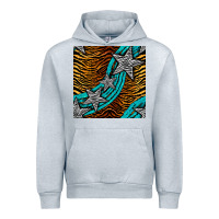 Heather Grey tiger turquoise glitter and stars seamless pattern Urban Hoodie - BundleAndBundleShop