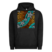 Pigment Black tiger turquoise glitter and stars seamless pattern Urban Hoodie - BundleAndBundleShop