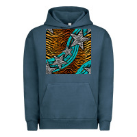 Pigment Midnight Navy tiger turquoise glitter and stars seamless pattern Urban Hoodie - BundleAndBundleShop
