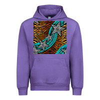 Tulip tiger turquoise glitter and stars seamless pattern Urban Hoodie - BundleAndBundleShop