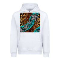 White tiger turquoise glitter and stars seamless pattern Urban Hoodie - BundleAndBundleShop