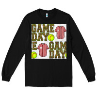 Black softball uniform game day seamless pattern Long Sleeve Tee - BundleAndBundleShop