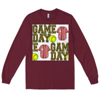 Burgundy softball uniform game day seamless pattern Long Sleeve Tee - BundleAndBundleShop