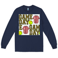Navy softball uniform game day seamless pattern Long Sleeve Tee - BundleAndBundleShop