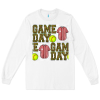 White softball uniform game day seamless pattern Long Sleeve Tee - BundleAndBundleShop