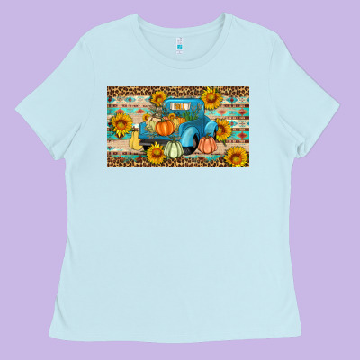 Fall Truck Sunflowers Ladies Tee Designed By Artiststas