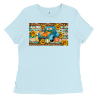Baby Blue Fall truck sunflowers Ladies Tee - Artiststas
