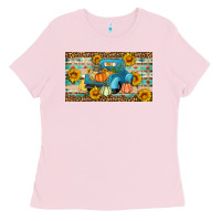 Bubblegum Pink Fall truck sunflowers Ladies Tee - Artiststas