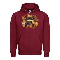 Burgundy Fall School Bus Zipper Hoodie - texasbilliewilder