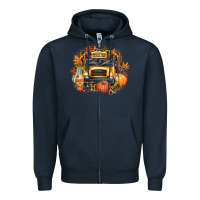 Navy Fall School Bus Zipper Hoodie - texasbilliewilder