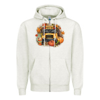 Oatmeal Heather Fall School Bus Zipper Hoodie - texasbilliewilder