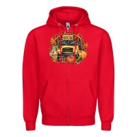 Red Fall School Bus Zipper Hoodie - texasbilliewilder