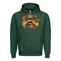 Sports Green Fall School Bus Zipper Hoodie - texasbilliewilder