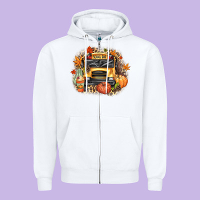 Fall School Bus Zipper Hoodie Designed By Texasbilliewilder
