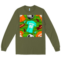 Army Green soccer ball uniform and shoes seamless pattern Long Sleeve Tee - BundleAndBundleShop