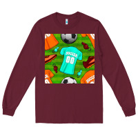 Burgundy soccer ball uniform and shoes seamless pattern Long Sleeve Tee - BundleAndBundleShop