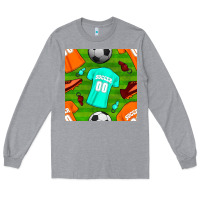 Heather Grey soccer ball uniform and shoes seamless pattern Long Sleeve Tee - BundleAndBundleShop