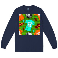 Navy soccer ball uniform and shoes seamless pattern Long Sleeve Tee - BundleAndBundleShop