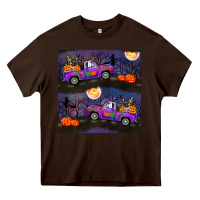 Chocolate Brown halloween spooky truck seamless pattern Heavy Core Tee - BundleAndBundleShop