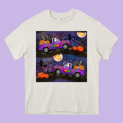 Halloween Spooky Truck Seamless Pattern Heavy Core Tee Designed By Bundleandbundleshop