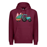 Burgundy christmas tree tractor Premium Hoodie - CowGirlArtShop