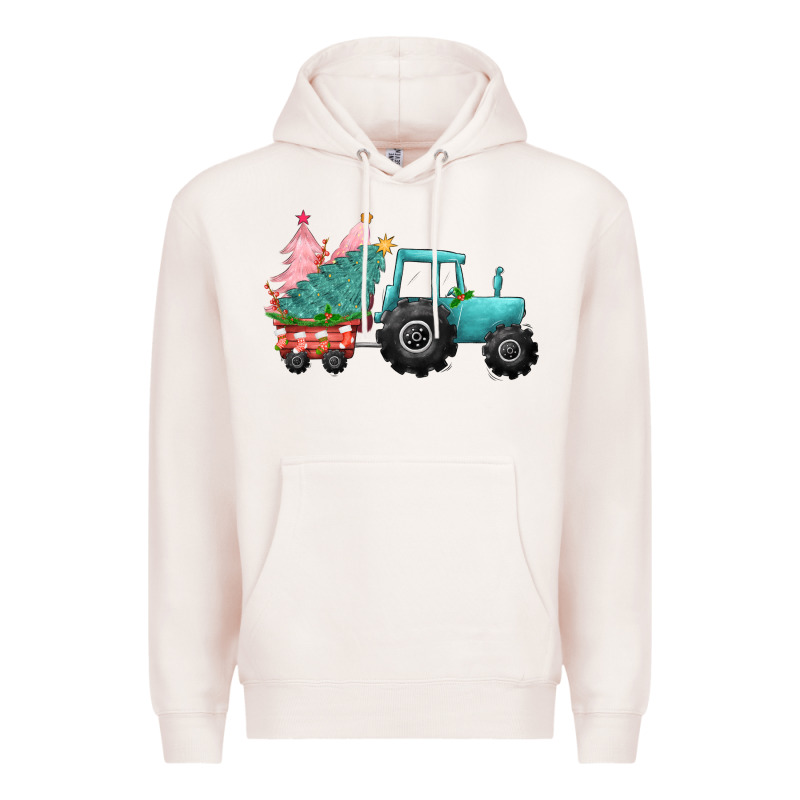 Christmas Tree Tractor Premium Hoodie by CowGirlArtShop | Teevron