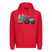 Red christmas tree tractor Premium Hoodie - CowGirlArtShop
