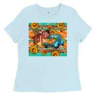 Baby Blue Farm life fall barn and truck Ladies Tee - Artiststas