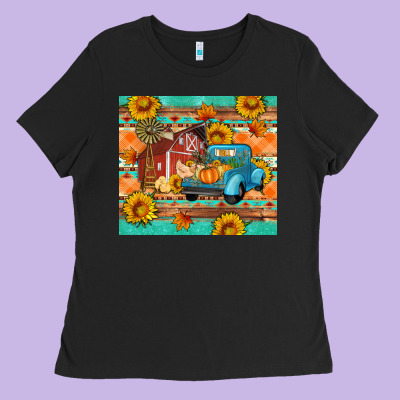 Farm Life Fall Barn And Truck Ladies Tee Designed By Artiststas