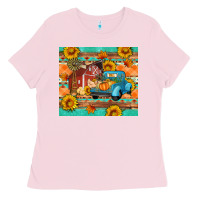 Bubblegum Pink Farm life fall barn and truck Ladies Tee - Artiststas