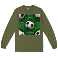 Army Green soccer ball with goal nets seamless pattern Long Sleeve Tee - BundleAndBundleShop