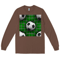 Chestnut soccer ball with goal nets seamless pattern Long Sleeve Tee - BundleAndBundleShop
