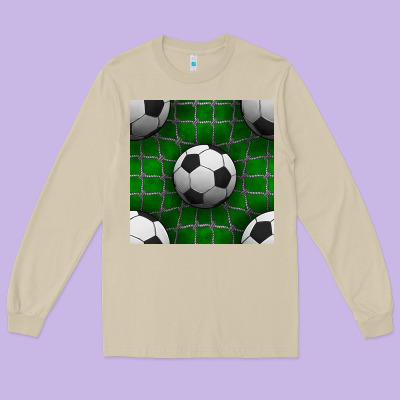 Soccer Ball With Goal Nets Seamless Pattern Long Sleeve Tee Designed By Bundleandbundleshop
