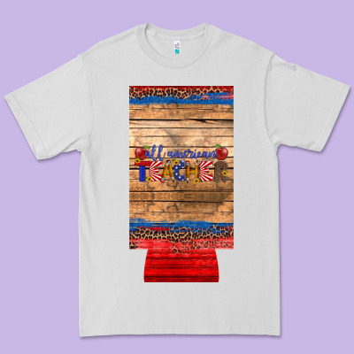 All American Teacher 12 Oz Slim Can Cooler Premium Tee Designed By Artiststas