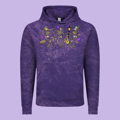 Dancing Skeletons Mardi Gras Vintage Hoodie Designed By Maliassmallbusiness