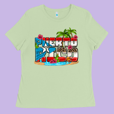 Puerto Rico And Flowers With Frog Ladies Tee Designed By Adodesignshop