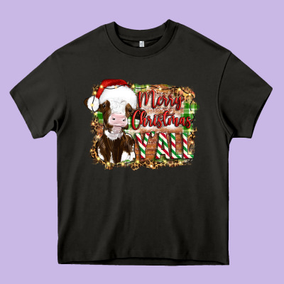 Merry Christmas Y'all Cow Heavy Core Tee Designed By Artiststas