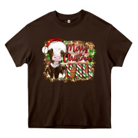Chocolate Brown merry christmas y'all cow Heavy Core Tee - Artiststas