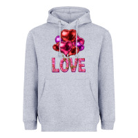 Heather Grey Love heart balloons Valentine's Day Heavyweight Hoodie - HowdyJamesFarm