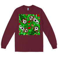 Burgundy soccer gnomes and hearts seamless pattern Long Sleeve Tee - BundleAndBundleShop