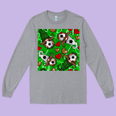 Soccer Gnomes And Hearts Seamless Pattern Long Sleeve Tee Designed By Bundleandbundleshop