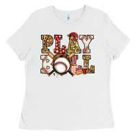 White baseball play ball Ladies Tee - Jasminsmagicworld