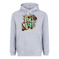 Heather Grey Love boots hat western Cowboy Heavyweight Hoodie - HowdyJamesFarm