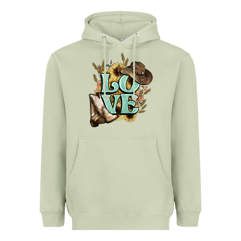 Love Boots Hat Western Cowboy Heavyweight Hoodie by HowdyJamesFarm | Teevron