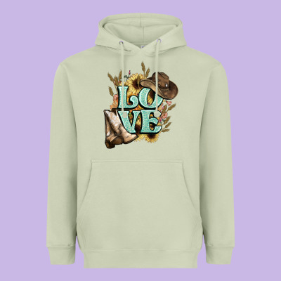 Love Boots Hat Western Cowboy Heavyweight Hoodie Designed By Howdyjamesfarm