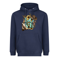 Navy Love boots hat western Cowboy Heavyweight Hoodie - HowdyJamesFarm