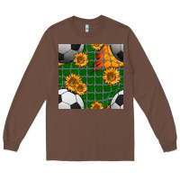 Chestnut soccer balls and sunflowers with goal nets seamless pattern Long Sleeve Tee - BundleAndBundleShop