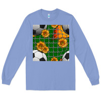 Colony Blue soccer balls and sunflowers with goal nets seamless pattern Long Sleeve Tee - BundleAndBundleShop