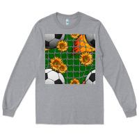 Heather Grey soccer balls and sunflowers with goal nets seamless pattern Long Sleeve Tee - BundleAndBundleShop