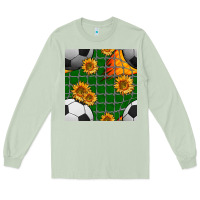 Matcha soccer balls and sunflowers with goal nets seamless pattern Long Sleeve Tee - BundleAndBundleShop